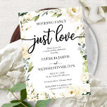 Nothing Fancy Just Love Wedding White Cream Floral Invitation<br><div class="desc">Nothing Fancy Just Love Wedding White Cream Floral Invitation</div>