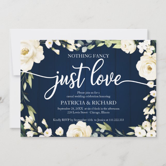 Nothing Fancy Just Love Wedding White Floral Invitation (Front)