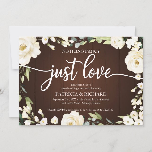 Nothing Fancy Just Love Wedding White Floral Invitation (Front)