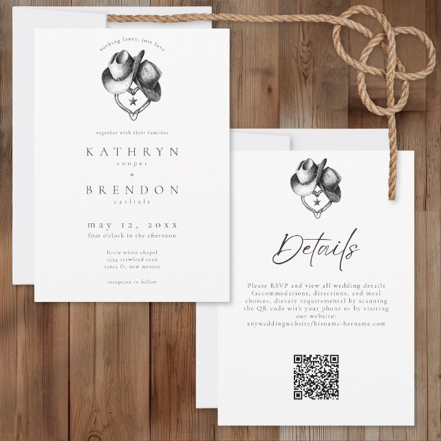 Nothing Fancy Just Love Western Hat Rustic Wedding Invitation (Creator Uploaded)