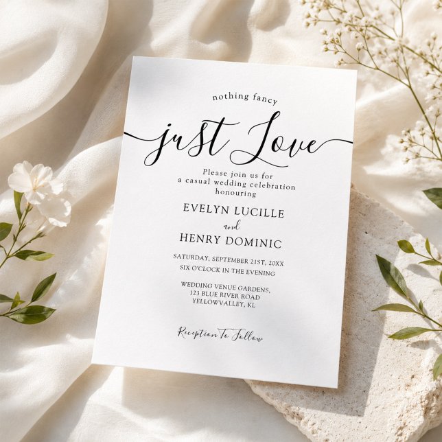 Nothing Fancy Just Love Whimsical Script Wedding Invitation (Creator Uploaded)