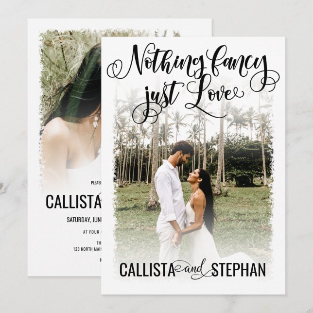 Nothing Fancy Just Love White Black Photo Wedding Invitation (Front/Back)