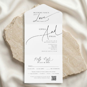 Nothing Fancy Minimalist Calm White Wedding All In One Invitation