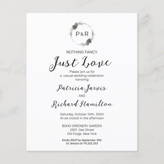 Nothing Fancy Monogram Budget Wedding Invitations (Front)