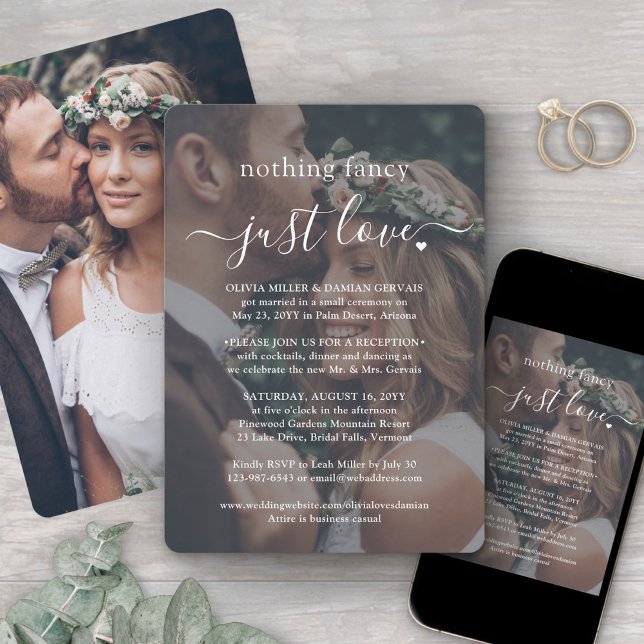 Nothing Fancy Photo & White Text Wedding Reception Invitation (Creator Uploaded)