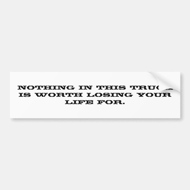 Nothing in this truck is worth losing your life... bumper sticker (Front)