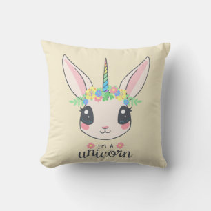 "nothing is impossible" funny unicorn rabbit throw pillow