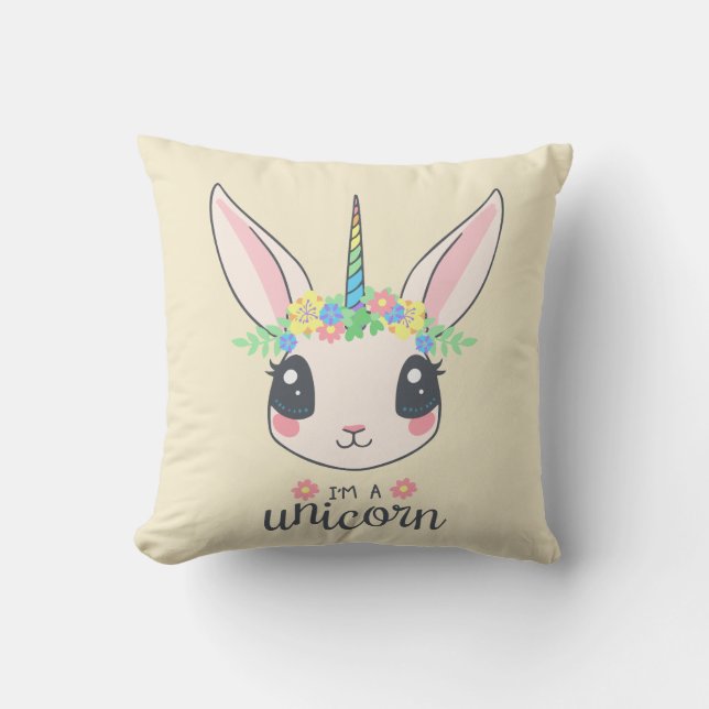 "nothing is impossible" funny unicorn rabbit throw pillow (Front)