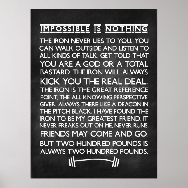 Nothing is impossible Gym Motivational Chalkboard Poster (Front)