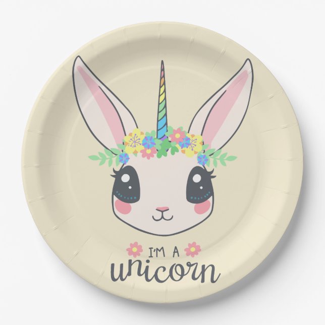nothing is impossible - unicorn rabbit paper plate (Front)