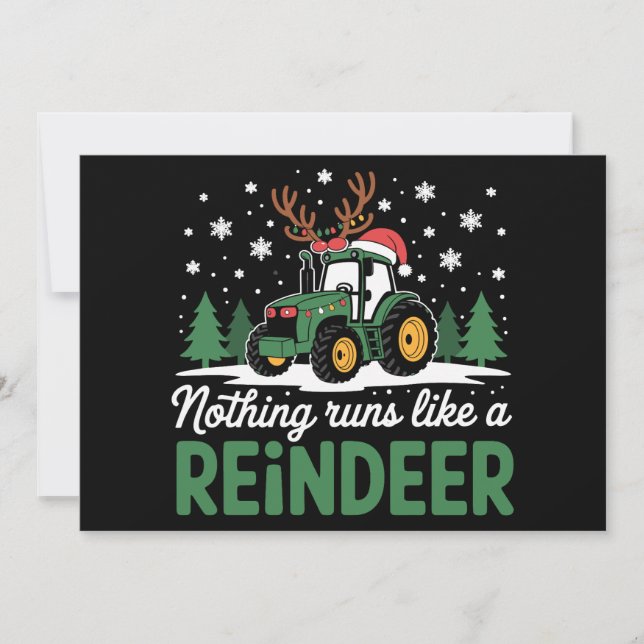 Nothing Runs Like A Reindeer Christmas Tractor Invitation (Front)