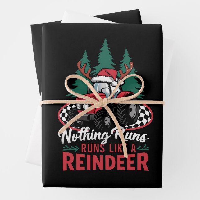 Nothing Runs Like A Reindeer Christmas Tractor  Wrapping Paper Sheet (In situ)