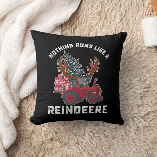 Nothing Runs Like A Reindeere Tractor Reindeer Throw Pillow (Blanket)