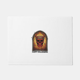 Nothing Scares Me Red Horned Skull Spider Web Hall Doormat