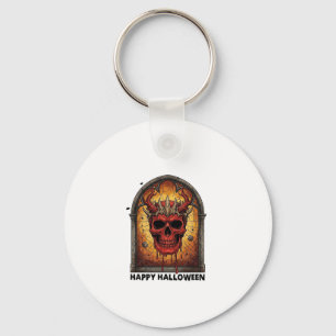Nothing Scares Me Red Horned Skull Spider Web Hall Keychain