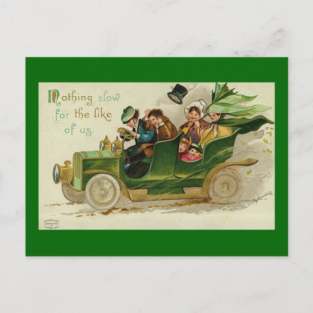 Nothing Slow St. Patrick's Day Vintage Car Postcard (Front)