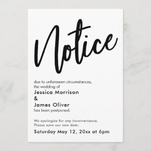 Notice Black White Postponed Wedding Announcement