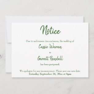 Notice Green White Postponed Wedding Announcement