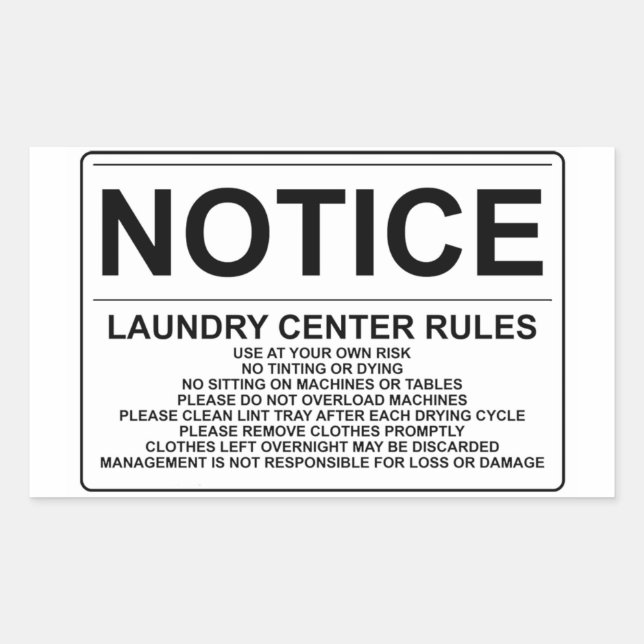 'Notice Laundry Rules' Laundromat Overlay Black Sticker (Front)