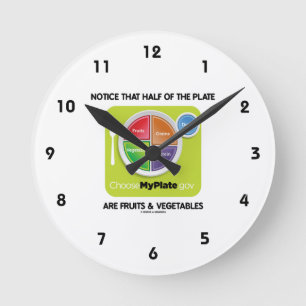 Notice That Half Of Plate Are Fruits & Vegetables Round Clock