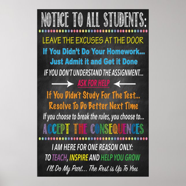 Notice To All Students Classroom Teacher Poster (Front)