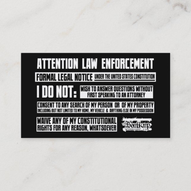 Notice To Law Enforcment Cards (Front)