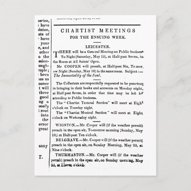 Notices for Chartist Meetings Postcard (Front)