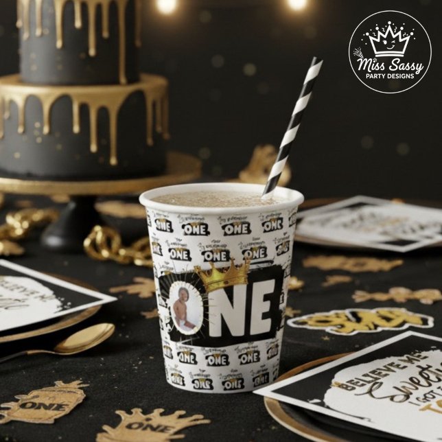 Notorious One Hip Hop 1st Birthday Photo Paper Cups (Customizable 'Notorious One' 1st birthday party paper cups with a hip-hop theme. Photo inside the O)