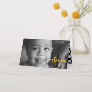 Notorious One  Retro Hip Hop 1st Birthday Photo Place Card