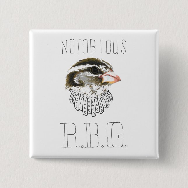 Notorious RBG (Rose-breasted Grosbeak) 2 Inch Square Button (Front)