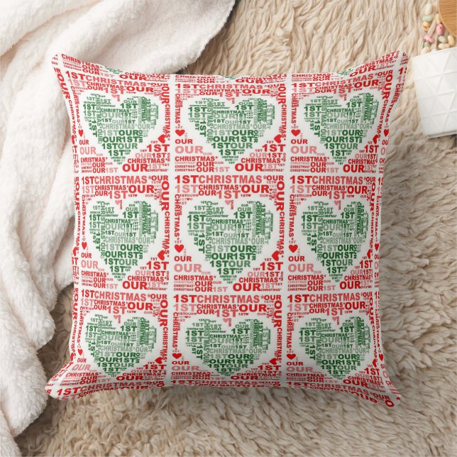 Notre 1er Noël Rouge Vert Coeur Coussin (Couverture)