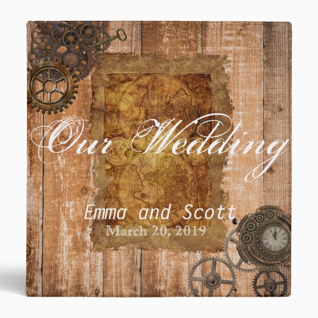 Notre Album de mariage Classeur Steampunk bois Vin (Devant)