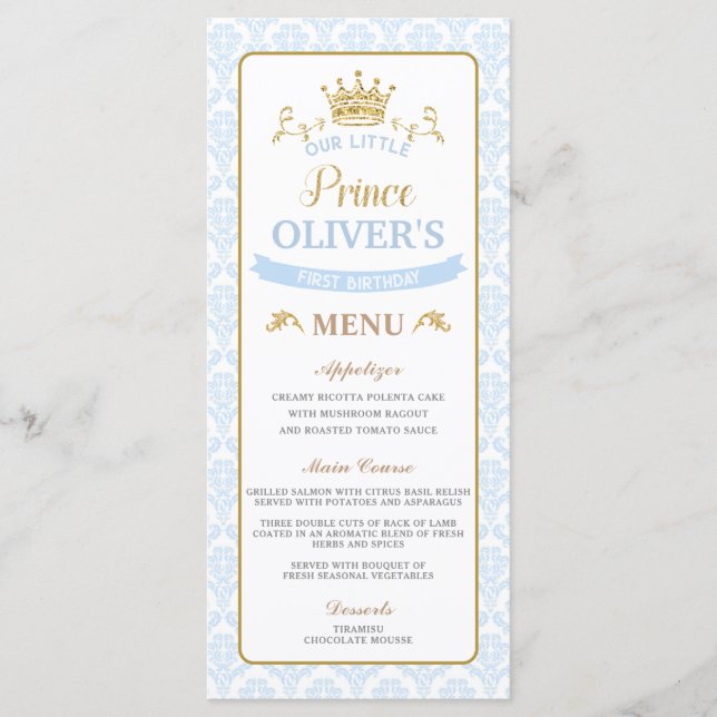 Notre Baby shower Bleu Petit Prince Menu Anniversa (Devant)