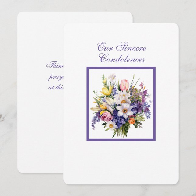 Notre carte de notes Condolences Sincères (Devant / Derrière)