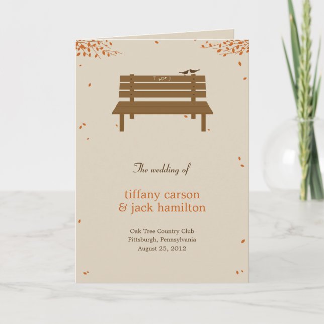Notre carte de programme de mariage de banc (Devant)