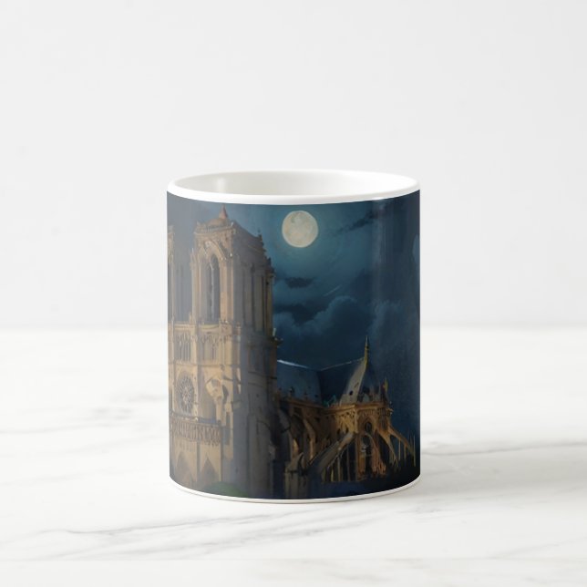 Notre Dame and Full Moon Art Coffee Mug (Center)