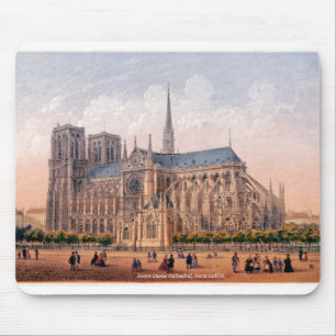 Notre Dame Cathedral 1870 print, Paris France Mouse Pad