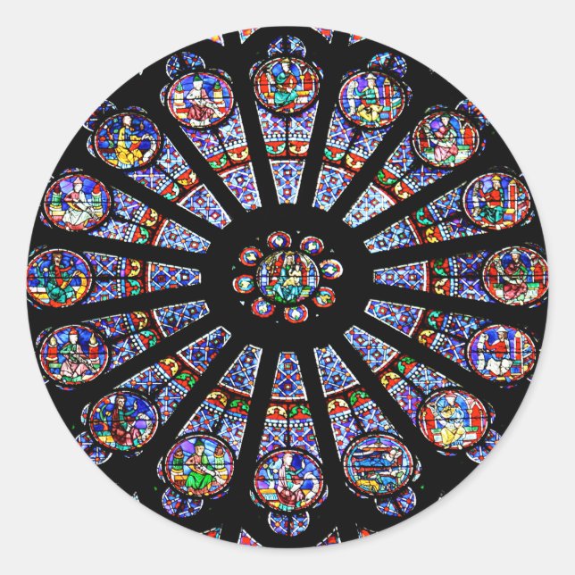 Notre-Dame Cathedral Colourful Stained Glass Classic Round Sticker (Front)