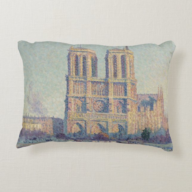 Notre Dame Cathedral Paris France Classic Painting Accent Pillow (Back)