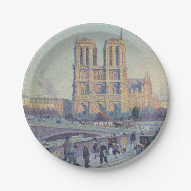 Notre Dame Cathedral Paris France Classic Painting Paper Plate (Front)