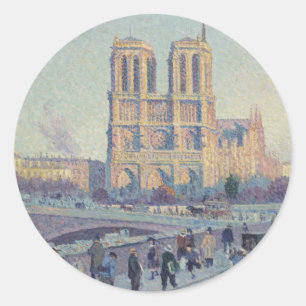 Notre Dame Cathedral Paris France Classic Painting Round Sticker