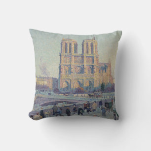 Notre Dame Cathedral Paris France Classic Painting Throw Pillow
