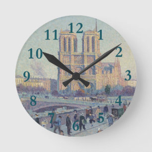 Notre Dame Cathedral Paris France Painting Round Clock