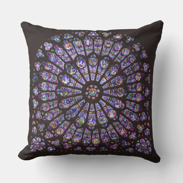 Notre Dame Cathedral Paris Rose Window Outdoor Pillow (Front)