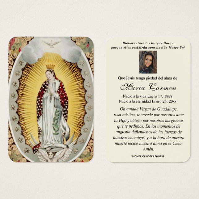 Notre-Dame de Guadalupe Espagne funérailles prière (Devant & derrière)