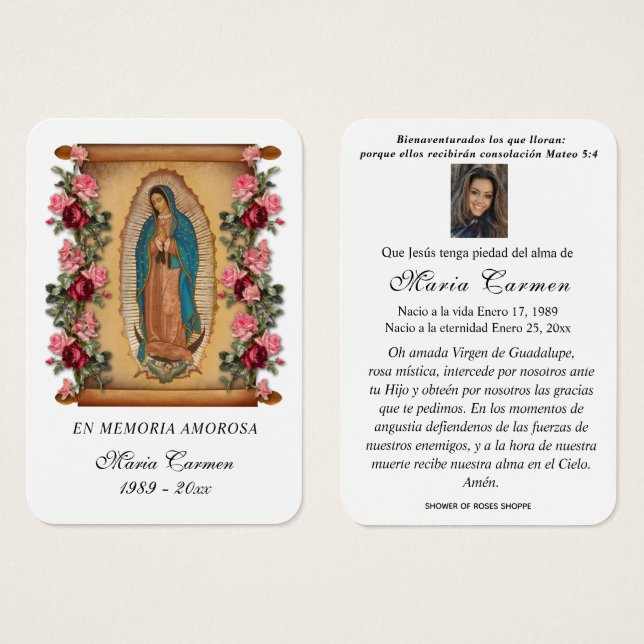 Notre-Dame de Guadalupe Espagne funérailles prière (Devant & derrière)