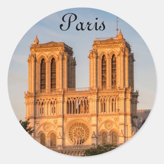 Notre Dame de Paris at Golden Hour - Paris, France Classic Round Sticker (Front)