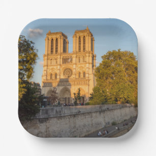 Notre Dame de Paris at Golden Hour - Paris, France Paper Plate