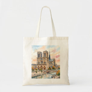Notre Dame de Paris Cathedral Watercolor Travel Tote Bag