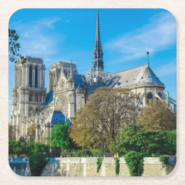 Notre Dame de Paris in France Square Paper Coaster (Front)